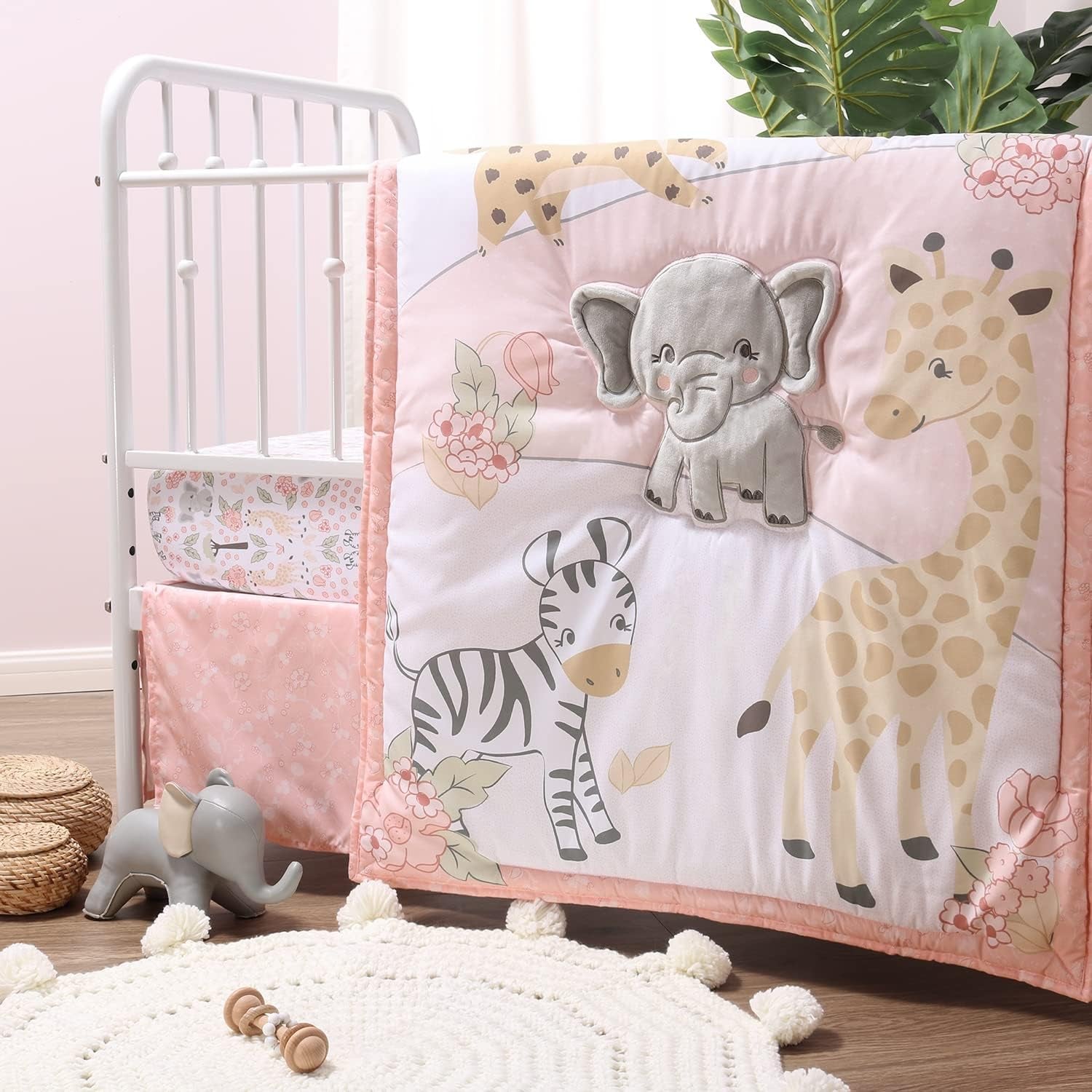 The Peanutshell 3 Piece Baby Crib Bedding Set for Girls - Newborn, Infant & Toddler Nursery Bed Set Decor with Fitted Crib Sheet, Dust Ruffle, Crib Comforter - Wildest Dreams