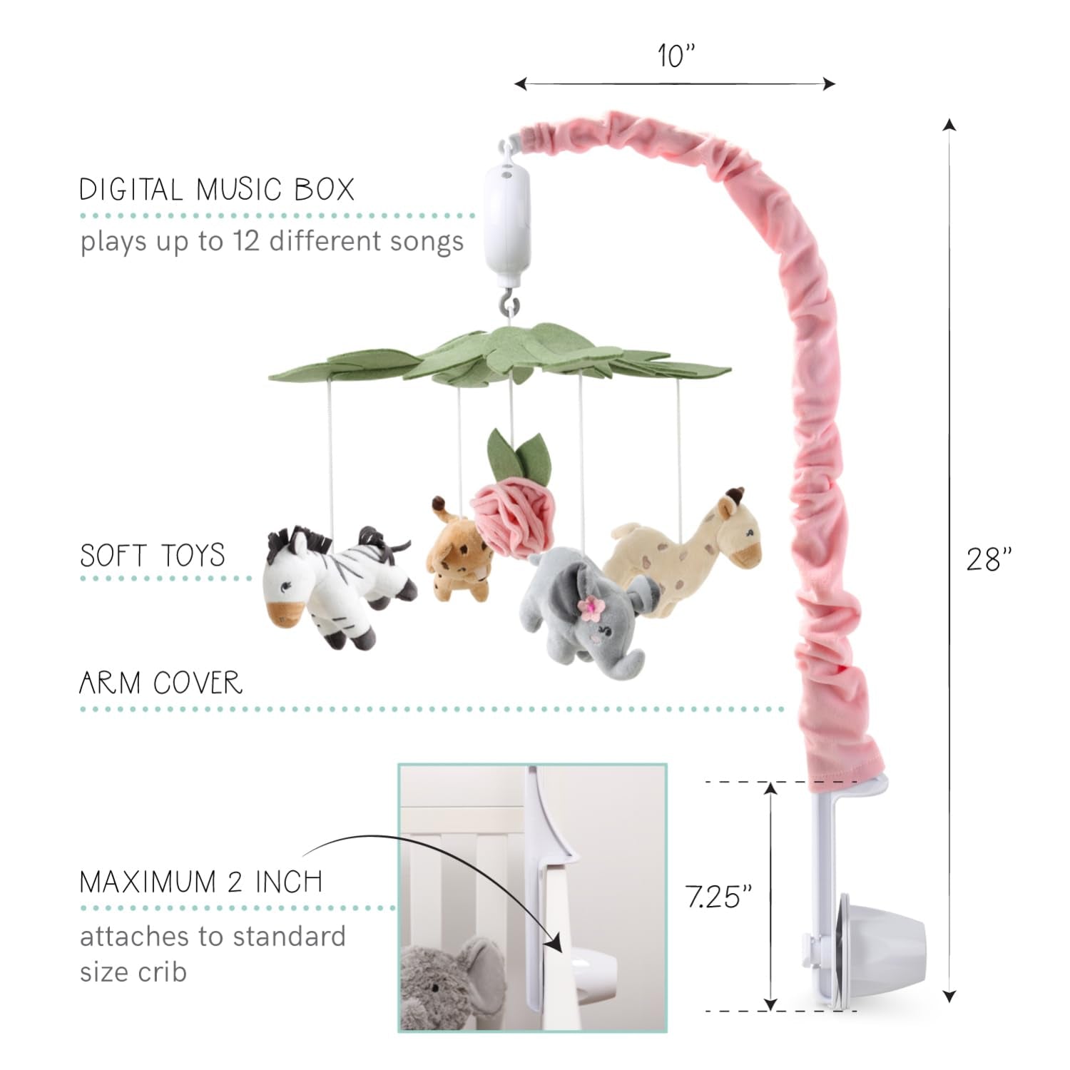 The Peanutshell Crib Mobile for Girls - Soft Pink Musical Baby Crib Mobile with 12 Lullabies, Cute Animal Baby Mobile Crib Wildest Dreams Wildest Dreams Nursery Decor