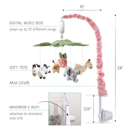 The Peanutshell Crib Mobile for Girls - Soft Pink Musical Baby Crib Mobile with 12 Lullabies, Cute Animal Baby Mobile Crib Wildest Dreams Wildest Dreams Nursery Decor