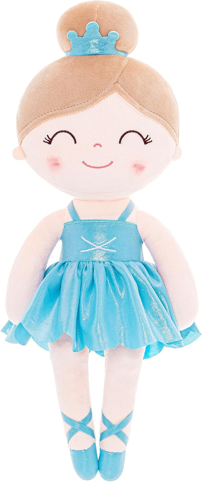 Gloveleya Baby Dolls Soft Snuggly Curly Hair Ballerina Doll First Baby Girl Gifts Plush Tanned Ballet Doll with Lace Mesh Dress Golden 14Inches Ballerina Series