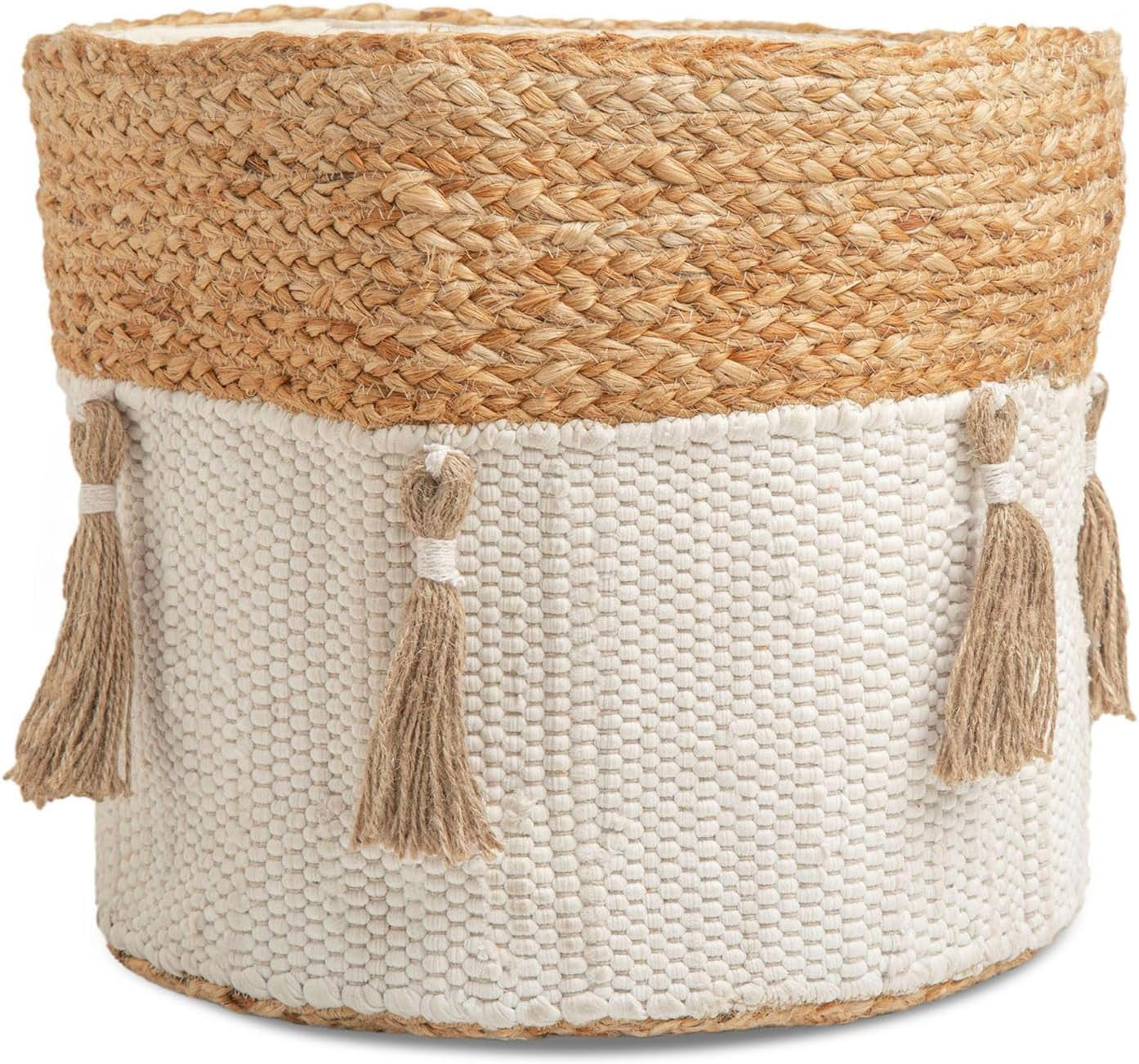 Crane Baby Fabric round Nursery Storage Basket, Toy Storage, Cotton & Jute Boho Bin, 13"X12", Toy Basket, Baby Storage Organizer, Toy Organizers and Storage Bins, Baby Organizers and Storage, Toy Bins