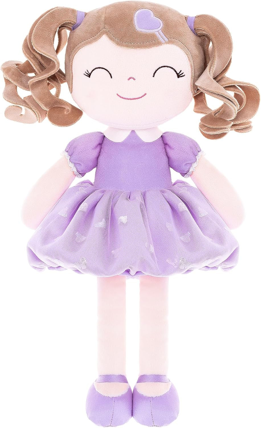 Gloveleya Baby Dolls Soft Snuggly Curly Hair Ballerina Doll First Baby Girl Gifts Plush Tanned Ballet Doll with Lace Mesh Dress Golden 14Inches Ballerina Series