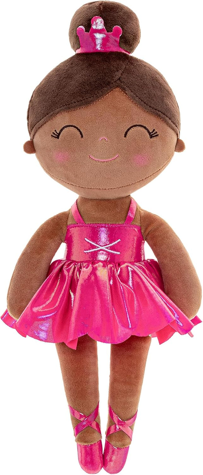 Gloveleya Baby Dolls Soft Snuggly Curly Hair Ballerina Doll First Baby Girl Gifts Plush Tanned Ballet Doll with Lace Mesh Dress Golden 14Inches Ballerina Series