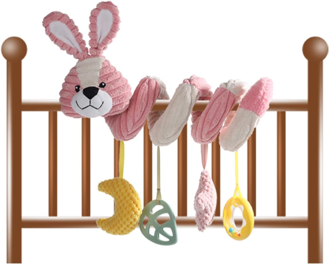 Apricot Lamb Baby Spiral Car Seat & Stroller Activity Toy, Features Plush Bunny Rabbit Character Hanging Rattles Toys, Gentle Rattle Sound & Soft Teether, 8-26 Inches