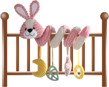 Apricot Lamb Baby Spiral Car Seat & Stroller Activity Toy, Features Plush Bunny Rabbit Character Hanging Rattles Toys, Gentle Rattle Sound & Soft Teether, 8-26 Inches