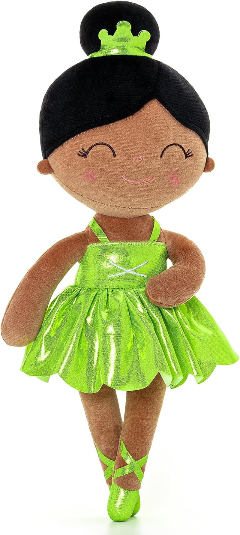 Gloveleya Baby Dolls Soft Snuggly Curly Hair Ballerina Doll First Baby Girl Gifts Plush Tanned Ballet Doll with Lace Mesh Dress Golden 14Inches Ballerina Series