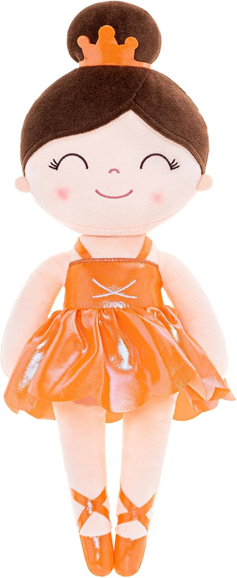 Gloveleya Baby Dolls Soft Snuggly Curly Hair Ballerina Doll First Baby Girl Gifts Plush Tanned Ballet Doll with Lace Mesh Dress Golden 14Inches Ballerina Series