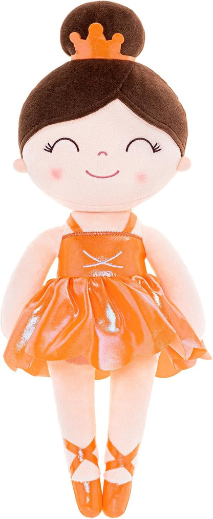 Gloveleya Baby Dolls Soft Snuggly Curly Hair Ballerina Doll First Baby Girl Gifts Plush Tanned Ballet Doll with Lace Mesh Dress Golden 14Inches Ballerina Series