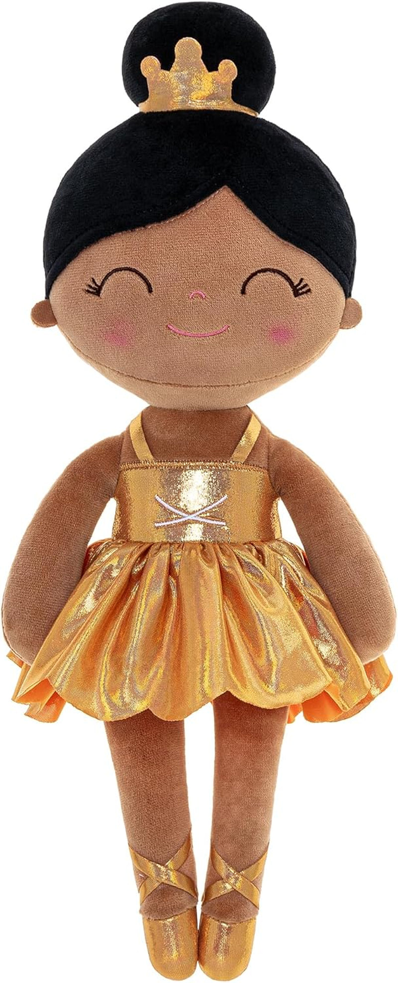 Gloveleya Baby Dolls Soft Snuggly Curly Hair Ballerina Doll First Baby Girl Gifts Plush Tanned Ballet Doll with Lace Mesh Dress Golden 14Inches Ballerina Series
