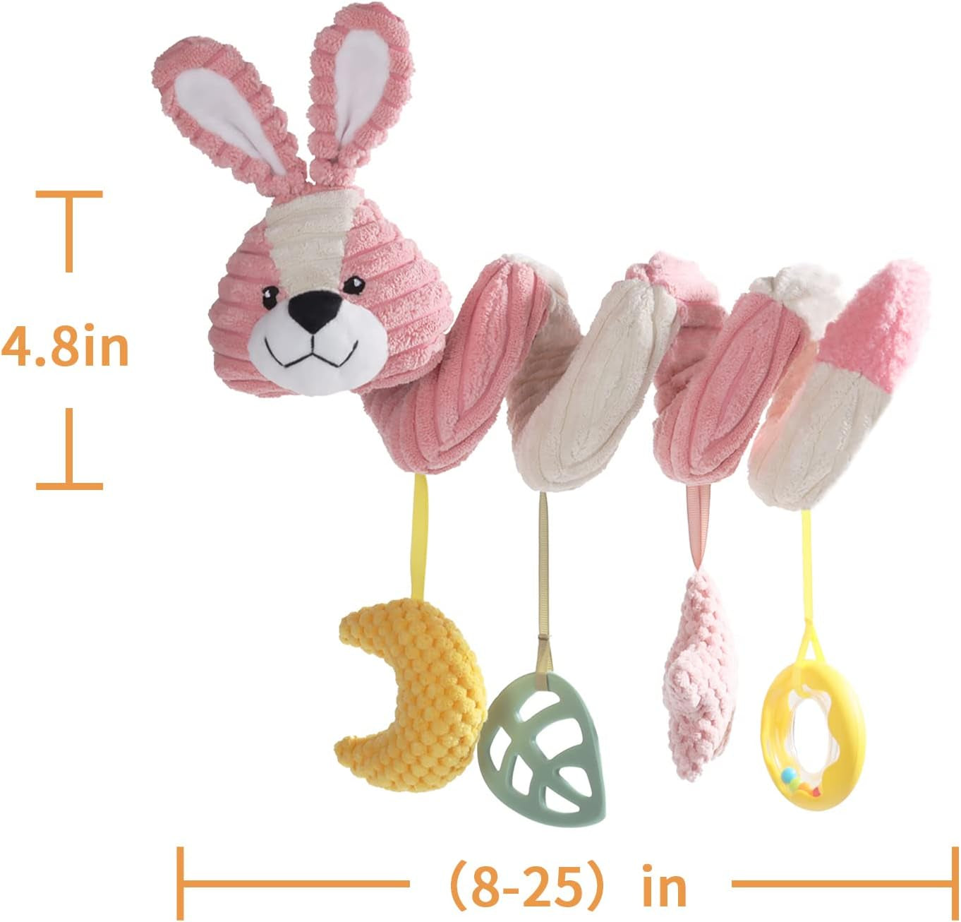 Apricot Lamb Baby Spiral Car Seat & Stroller Activity Toy, Features Plush Bunny Rabbit Character Hanging Rattles Toys, Gentle Rattle Sound & Soft Teether, 8-26 Inches