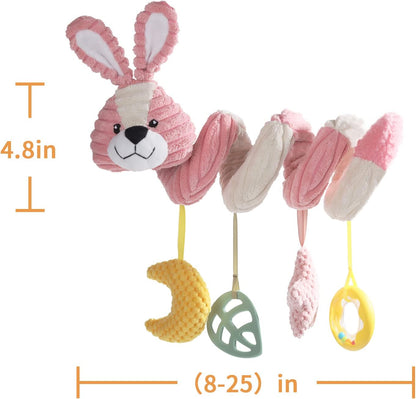 Apricot Lamb Baby Spiral Car Seat & Stroller Activity Toy, Features Plush Bunny Rabbit Character Hanging Rattles Toys, Gentle Rattle Sound & Soft Teether, 8-26 Inches