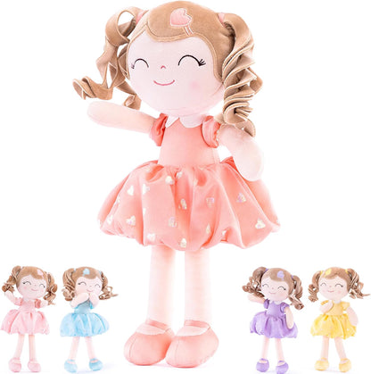 Gloveleya Baby Dolls Soft Snuggly Curly Hair Ballerina Doll First Baby Girl Gifts Plush Tanned Ballet Doll with Lace Mesh Dress Golden 14Inches Ballerina Series