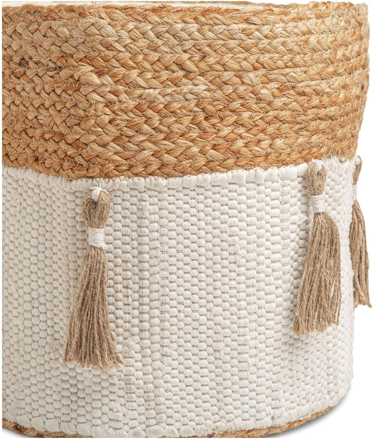 Crane Baby Fabric round Nursery Storage Basket, Toy Storage, Cotton & Jute Boho Bin, 13"X12", Toy Basket, Baby Storage Organizer, Toy Organizers and Storage Bins, Baby Organizers and Storage, Toy Bins