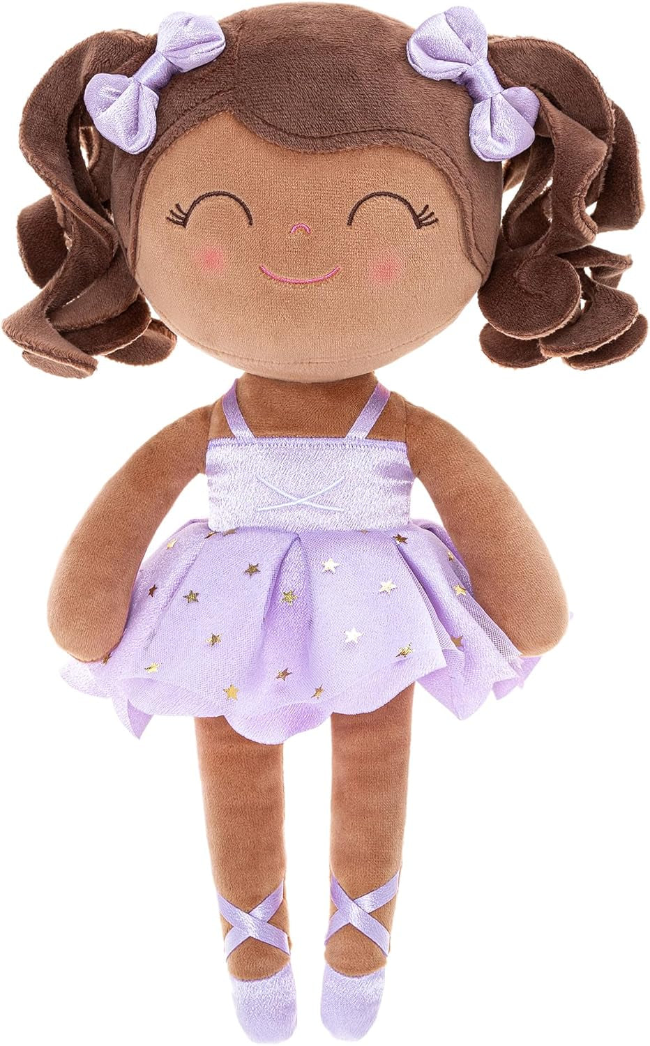Gloveleya Baby Dolls Soft Snuggly Curly Hair Ballerina Doll First Baby Girl Gifts Plush Tanned Ballet Doll with Lace Mesh Dress Golden 14Inches Ballerina Series